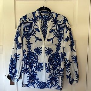 Zara blue and white blouse